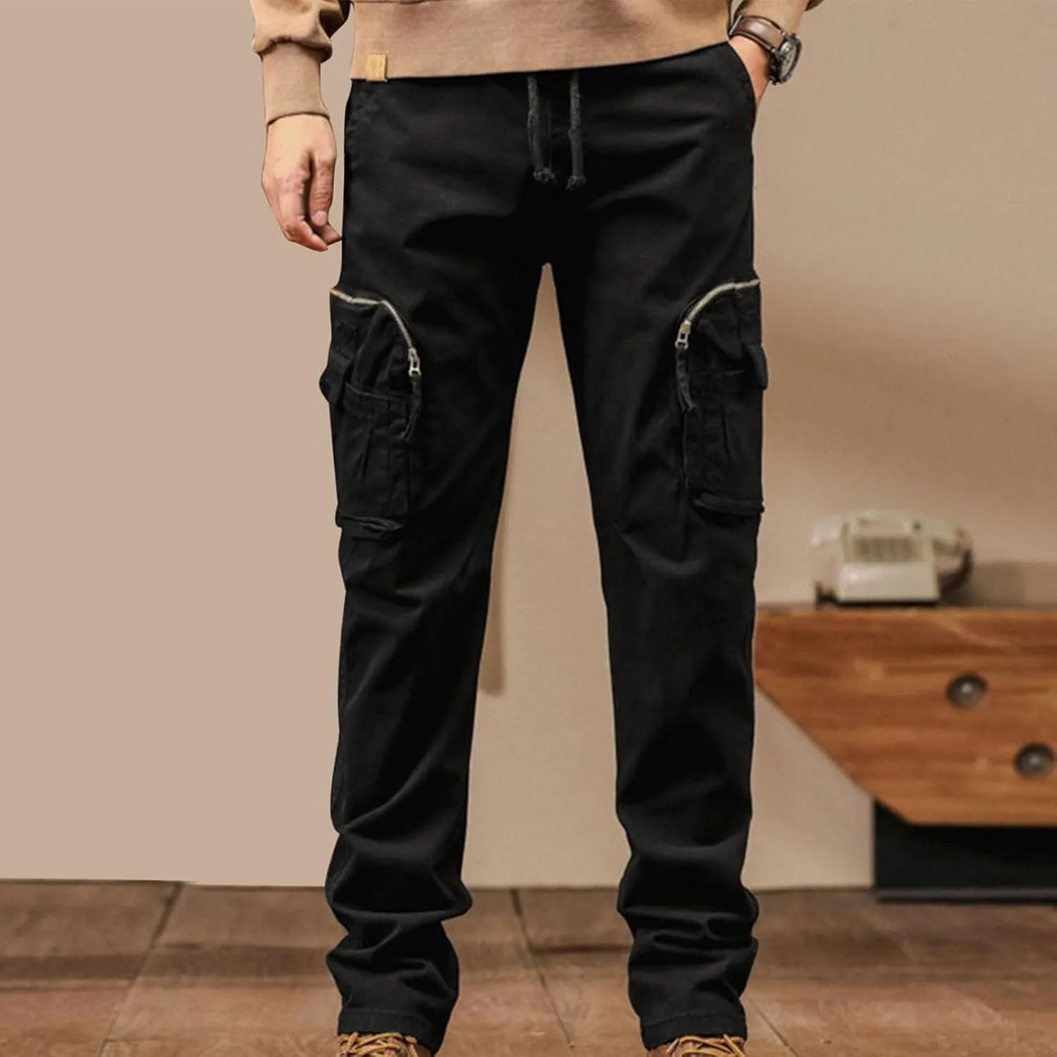 Men's Cargo Pants Outdoor Tactical Work Elastic Waist Pants for Men Slim Fit Athletic Hiking Fishing Travel Pants