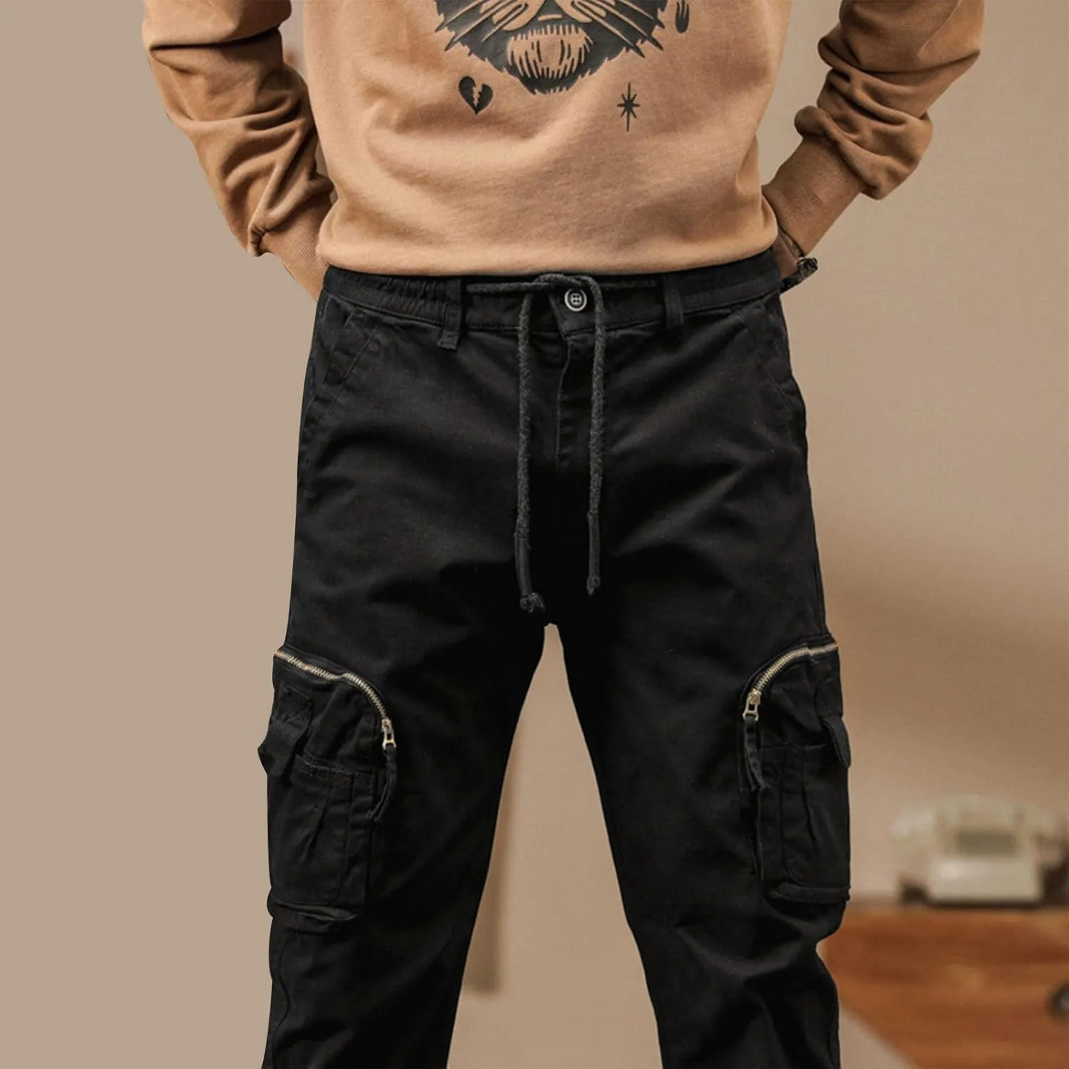 Men's Cargo Pants Outdoor Tactical Work Elastic Waist Pants for Men Slim Fit Athletic Hiking Fishing Travel Pants