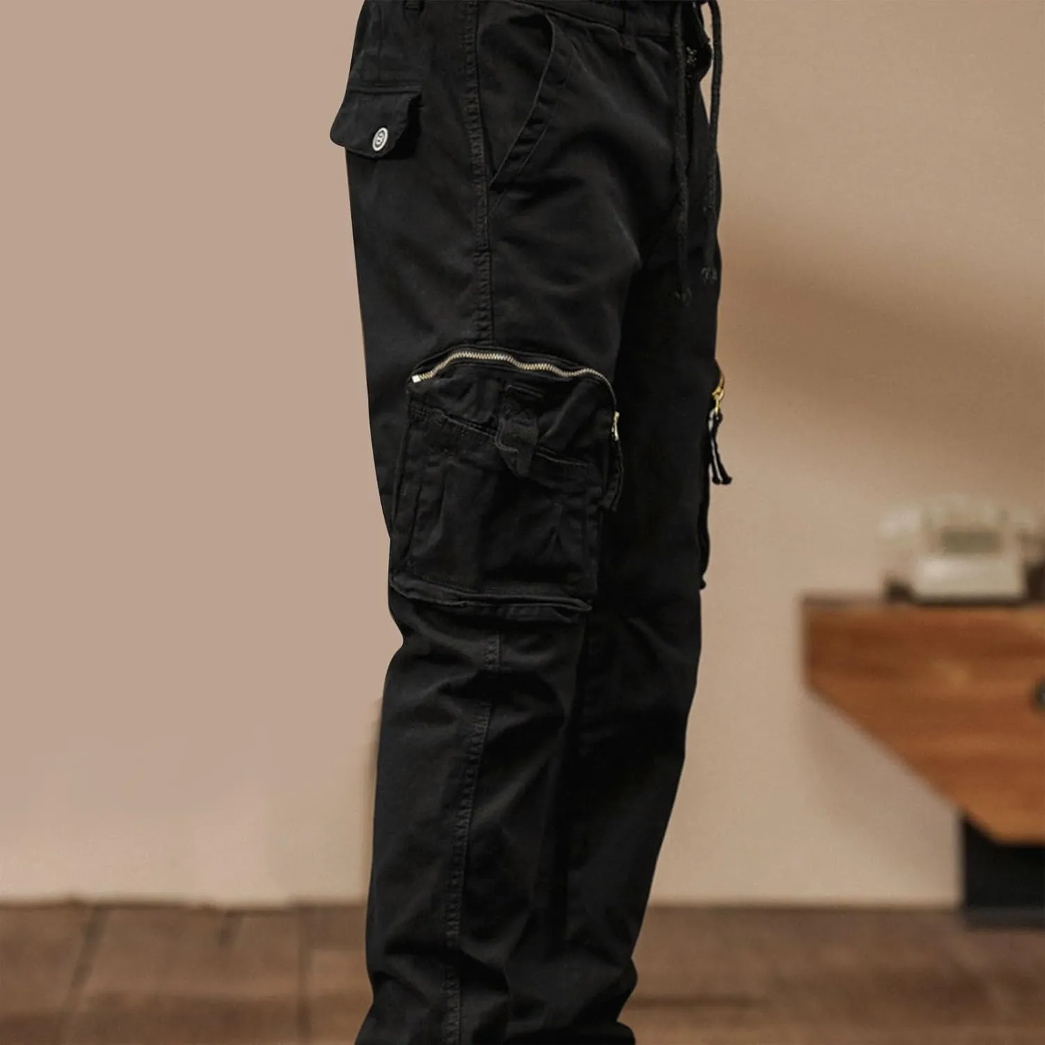 Men's Cargo Pants Outdoor Tactical Work Elastic Waist Pants for Men Slim Fit Athletic Hiking Fishing Travel Pants
