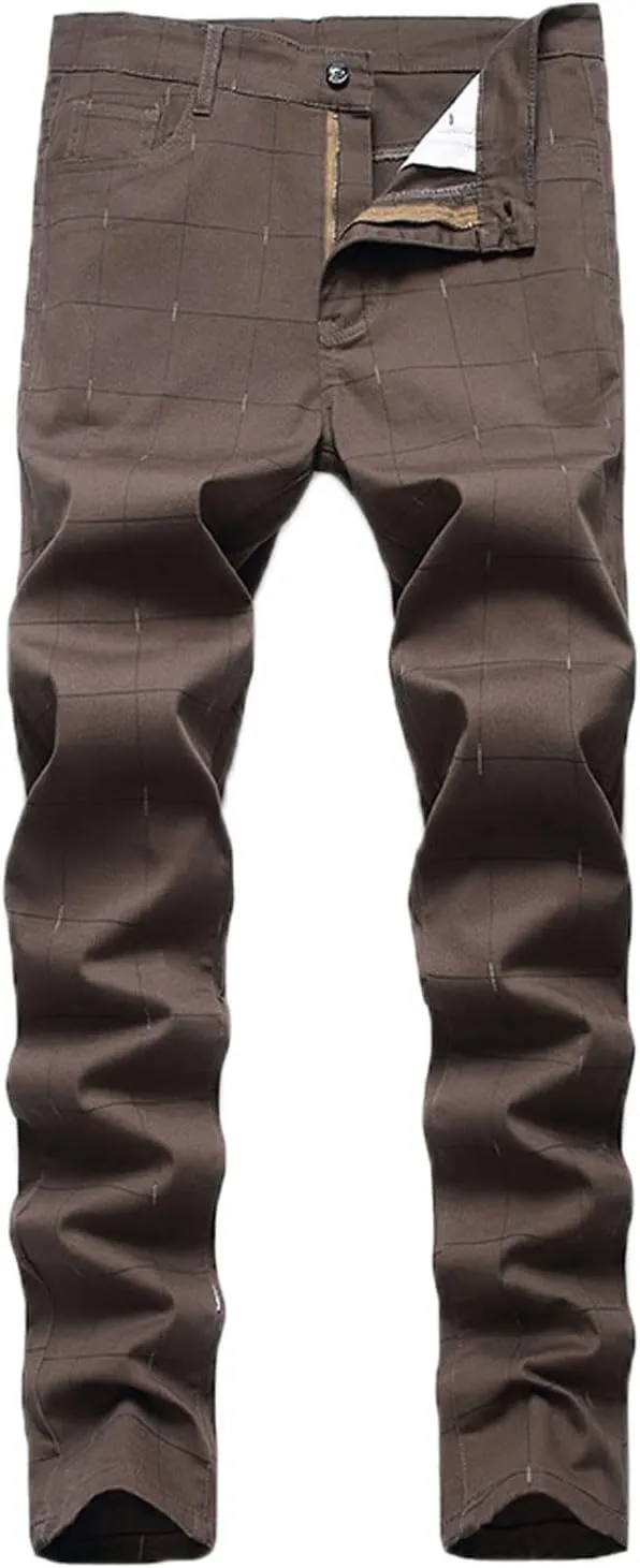 Mens Casual Plaid Chino Business Dress Pants,Fashion Black Stretch Slim Fit Flat Front Skinny Dress Pant for Men