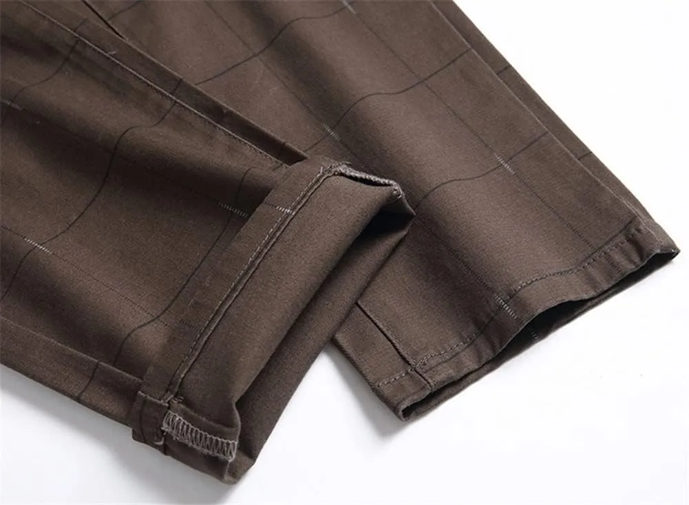 Mens Casual Plaid Chino Business Dress Pants,Fashion Black Stretch Slim Fit Flat Front Skinny Dress Pant for Men