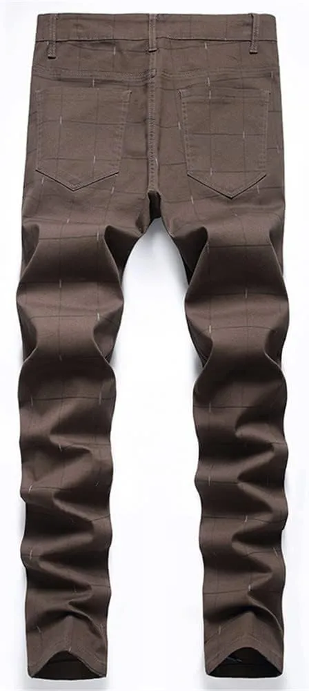 Mens Casual Plaid Chino Business Dress Pants,Fashion Black Stretch Slim Fit Flat Front Skinny Dress Pant for Men