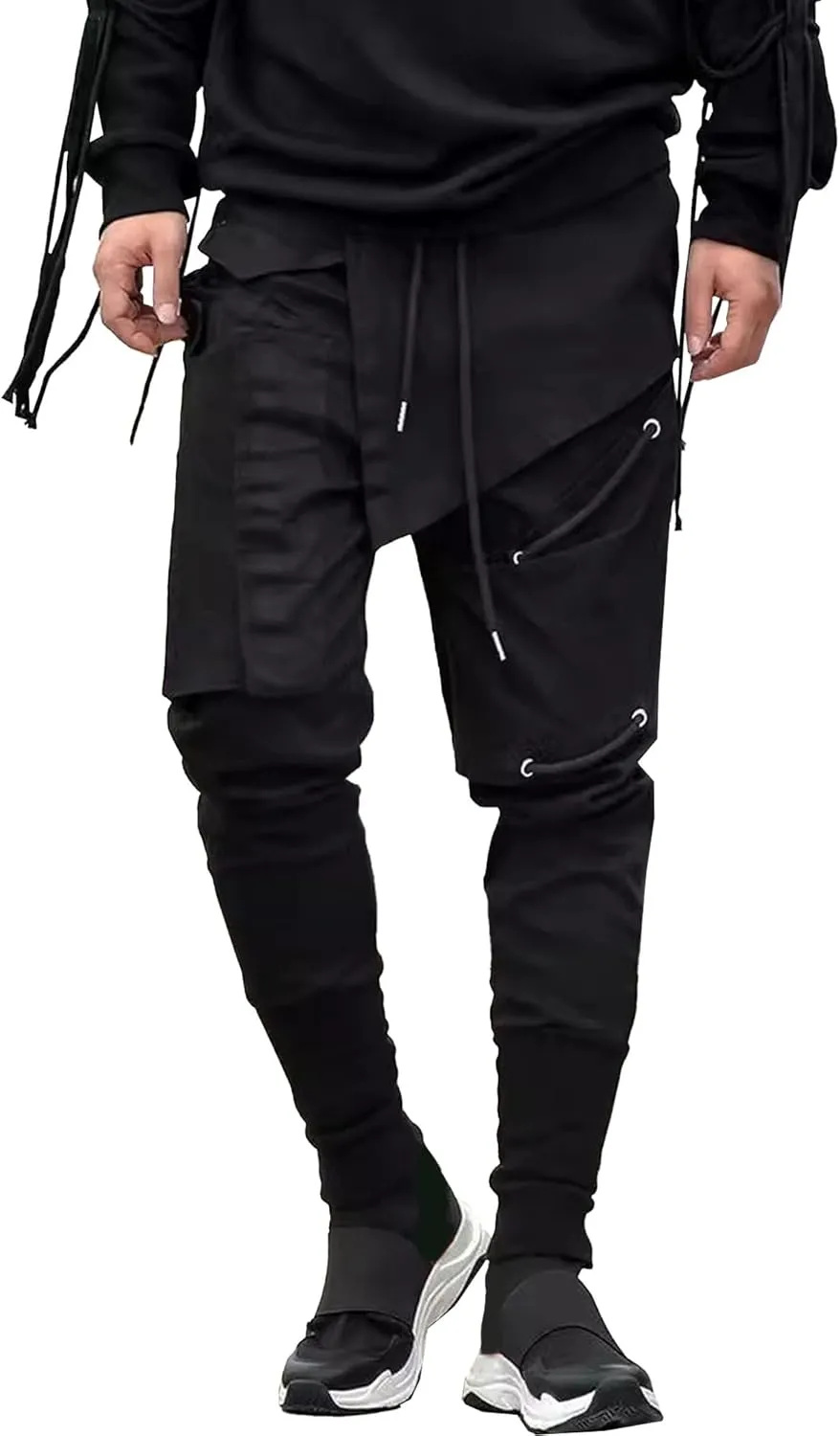 Men's Jogger Pants Punk Cargo Trouser Ankle Casual Harem Pants Hip Hop Tapered Pant Streetwear with Pocket