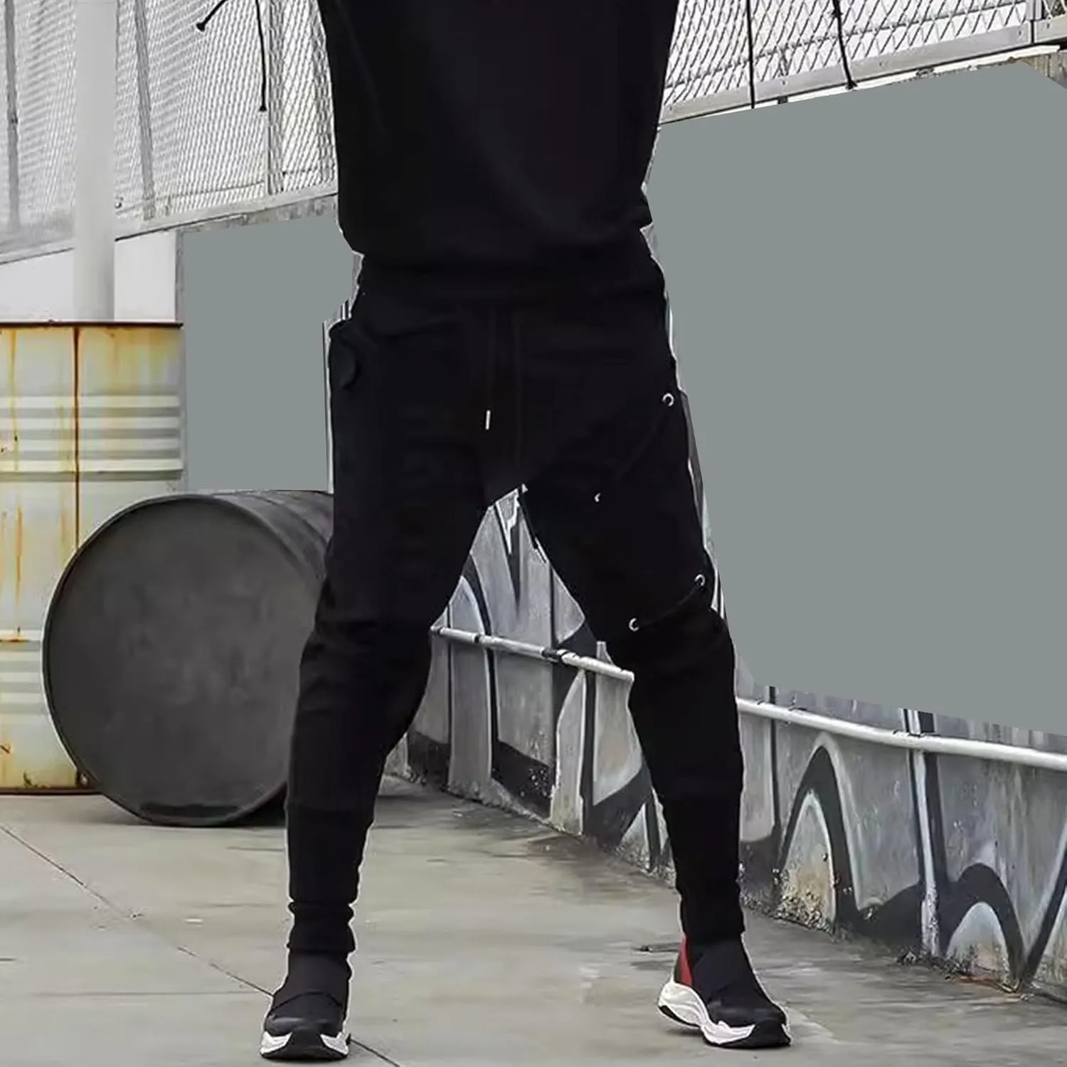 Men's Jogger Pants Punk Cargo Trouser Ankle Casual Harem Pants Hip Hop Tapered Pant Streetwear with Pocket
