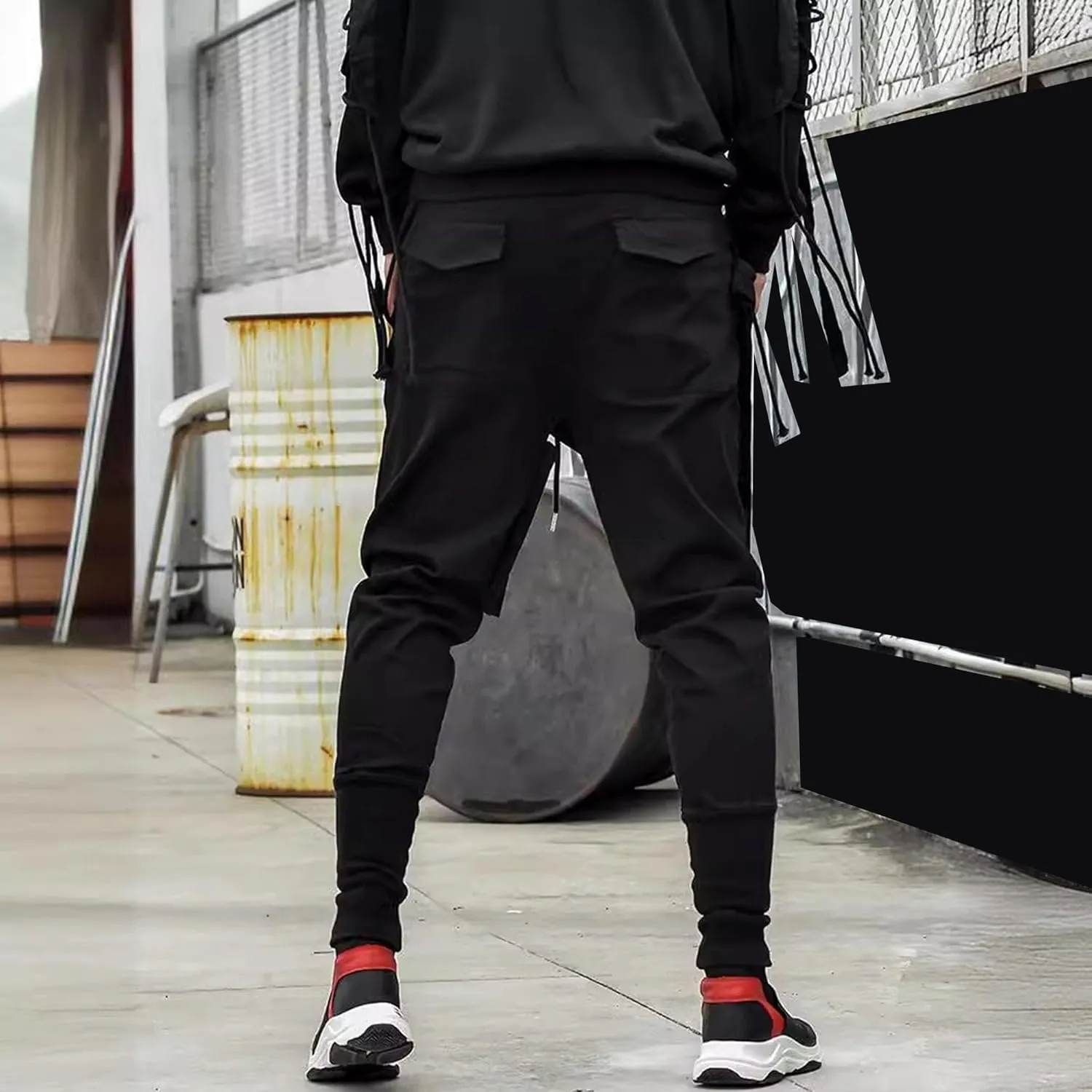 Men's Jogger Pants Punk Cargo Trouser Ankle Casual Harem Pants Hip Hop Tapered Pant Streetwear with Pocket