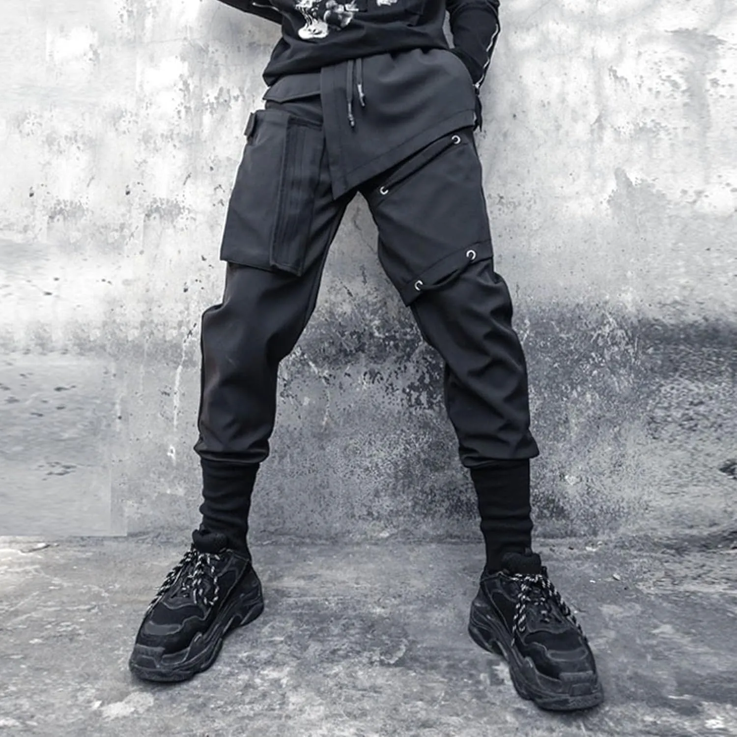 Men's Jogger Pants Punk Cargo Trouser Ankle Casual Harem Pants Hip Hop Tapered Pant Streetwear with Pocket
