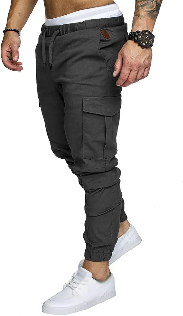 Mens Jogger Pants Running Workout Athletic Cargo Sweatpants Slim Fit Casual Chino Trousers with Pockets