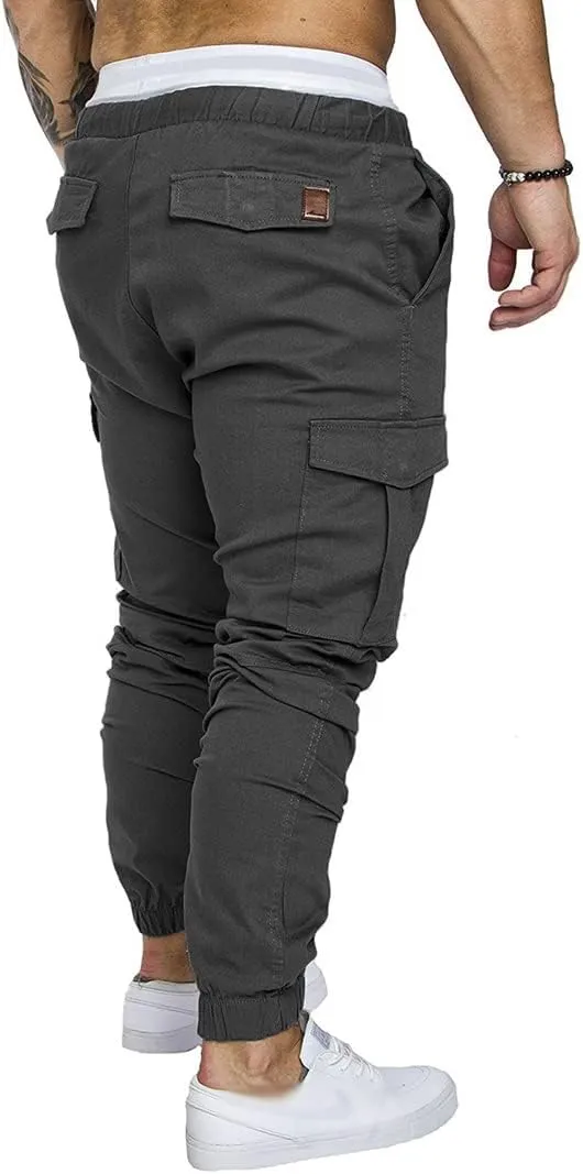 Mens Jogger Pants Running Workout Athletic Cargo Sweatpants Slim Fit Casual Chino Trousers with Pockets