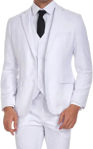 Men's Suits 3 Piece Slim Fit Dress Tuxedo for Men Two Button Solid Jacket Vest Pants Set