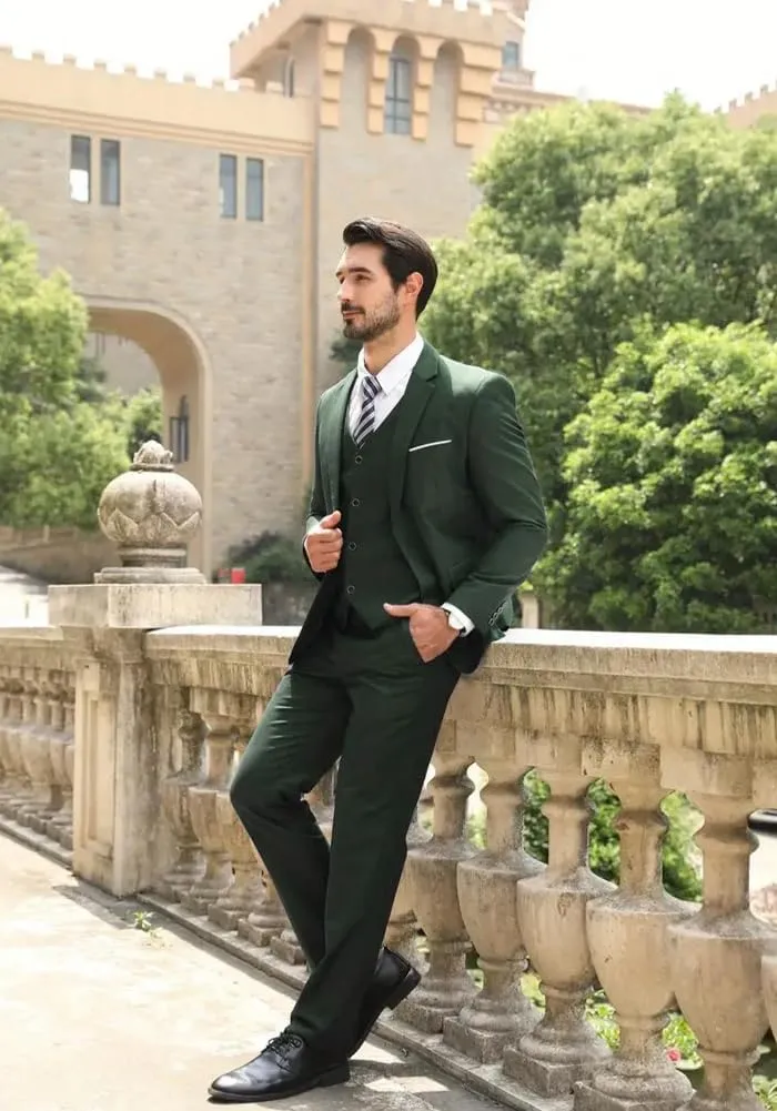 Men's Suits 3 Piece Slim Fit Dress Tuxedo for Men Two Button Solid Jacket Vest Pants Set