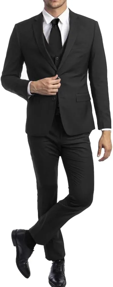 Men's Suits 3 Piece Slim Fit Dress Tuxedo for Men Two Button Solid Jacket Vest Pants Set