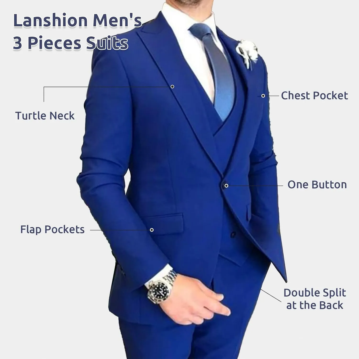 Mens Suits 3 Piece Slim Fit Suit Set Business Wedding Tuxedo Jacket Vest Pants
