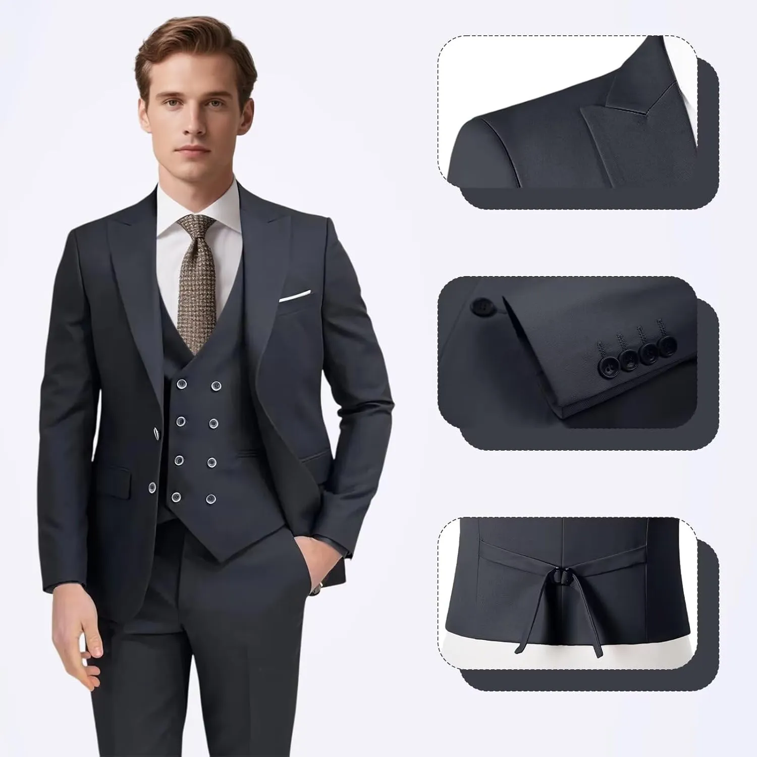 Mens Suits 3 Piece Slim Fit Suit Set Business Wedding Tuxedo Jacket Vest Pants