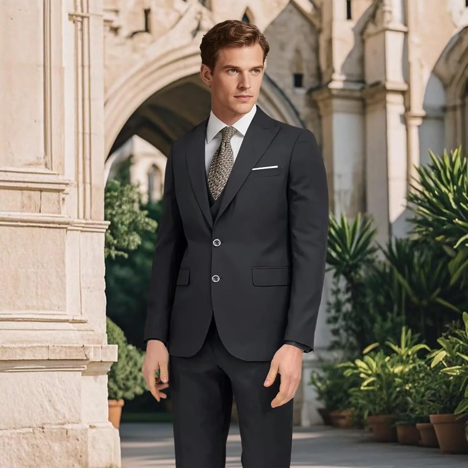 Mens Suits 3 Piece Slim Fit Suit Set Business Wedding Tuxedo Jacket Vest Pants