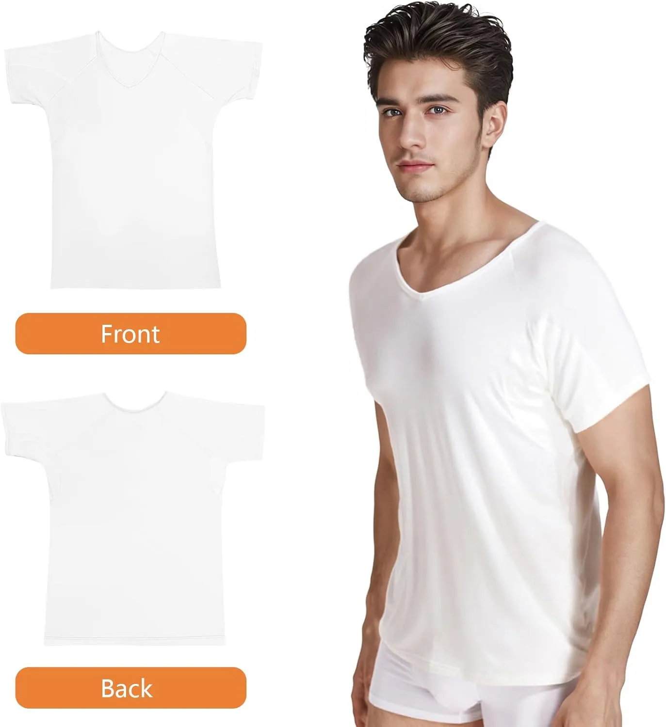 Men's Sweatproof Undershirt, T-Shirt with Underarm Sweat Pads, V Neck Quick-Dry Short Sleeve