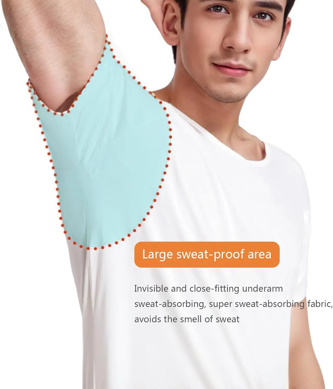 Men's Sweatproof Undershirt, T-Shirt with Underarm Sweat Pads, V Neck Quick-Dry Short Sleeve