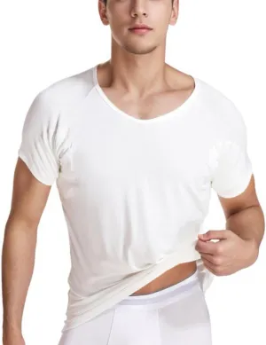 Men's Sweatproof Undershirt, T-Shirt with Underarm Sweat Pads, V Neck Quick-Dry Short Sleeve