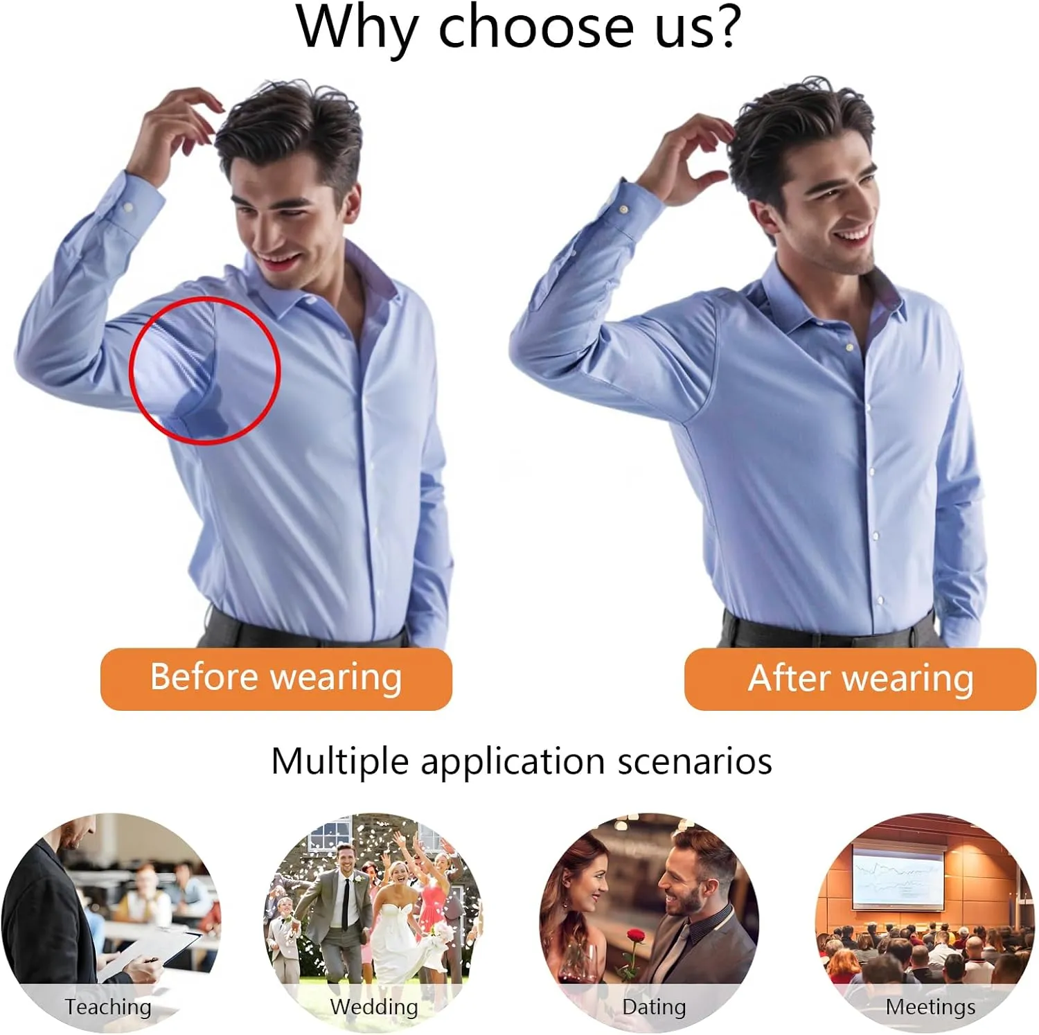 Men's Sweatproof Undershirt, T-Shirt with Underarm Sweat Pads, V Neck Quick-Dry Short Sleeve