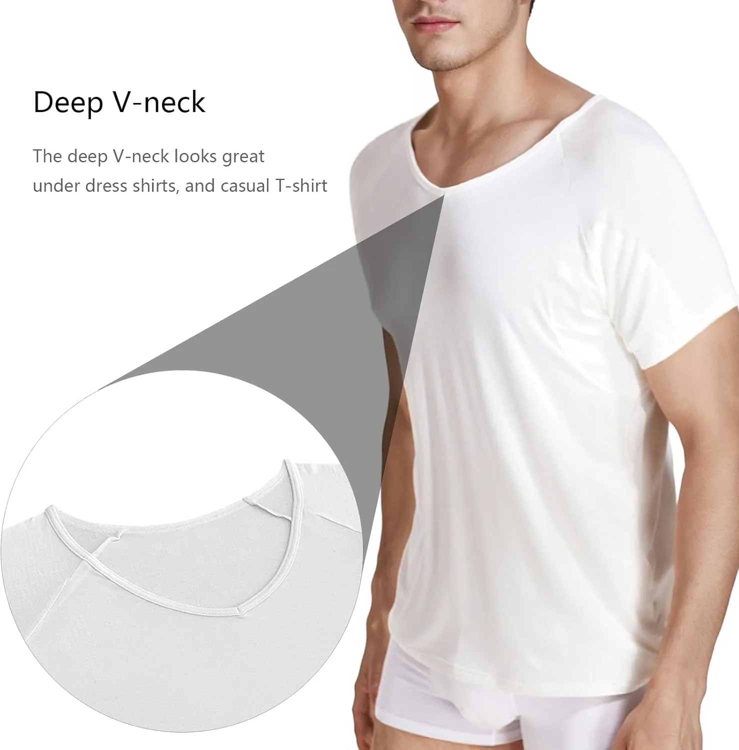 Men's Sweatproof Undershirt, V Neck Sweat Proof T-Shirt, Quick-Dry Short Sleeve with Underarm Sweat Pads