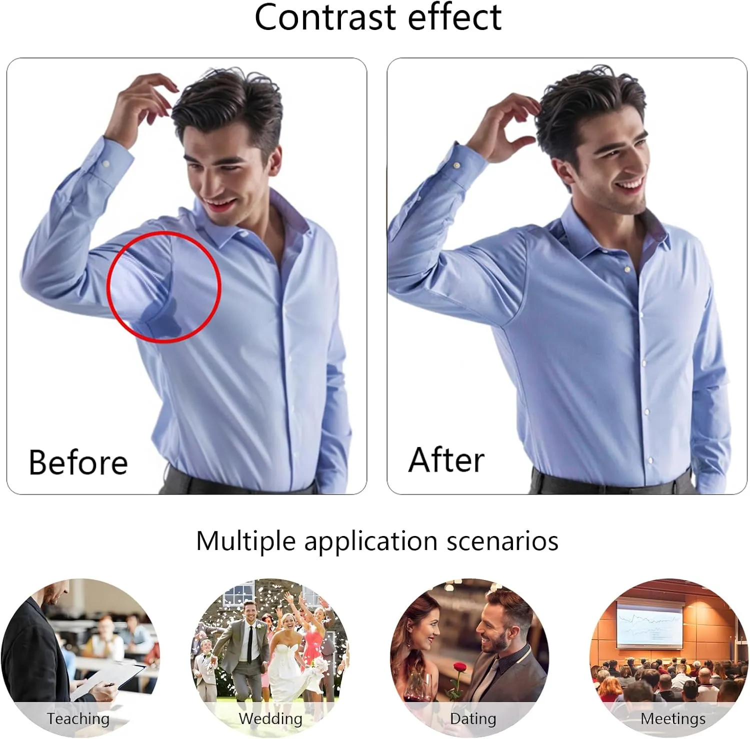 Men's Sweatproof Undershirt, V Neck Sweat Proof T-Shirt, Quick-Dry Short Sleeve with Underarm Sweat Pads