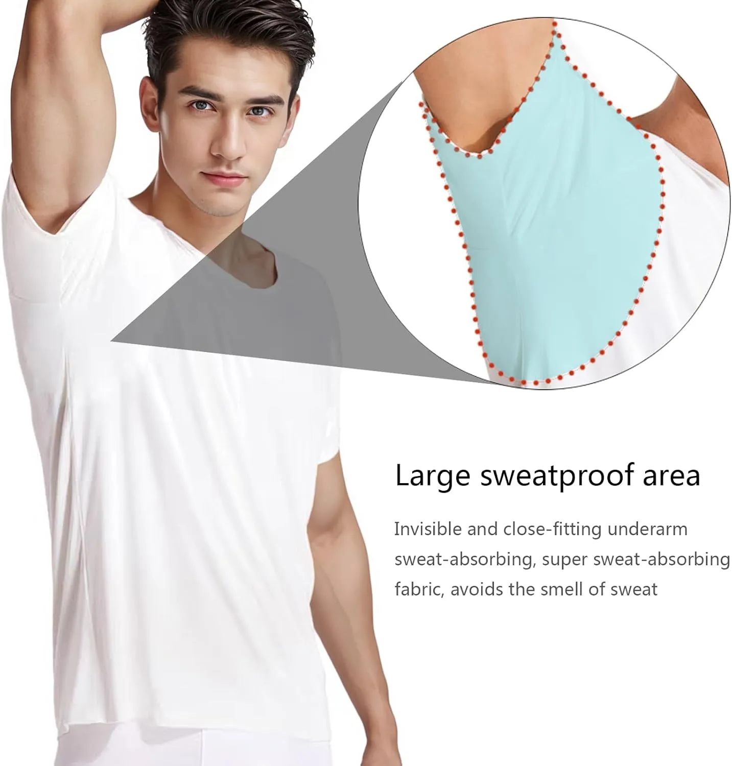 Men's Sweatproof Undershirt, V Neck Sweat Proof T-Shirt, Quick-Dry Short Sleeve with Underarm Sweat Pads