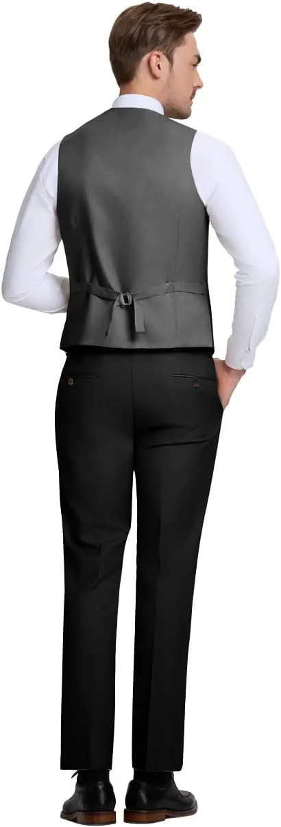 Mens Vest Pants Suits Set 2 Pieces Slim Fit Groomsmen Suit for Men Formal
