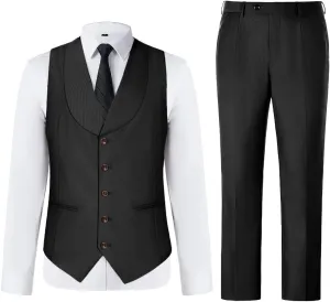 Mens Vest Pants Suits Set 2 Pieces Slim Fit Groomsmen Suit for Men Formal