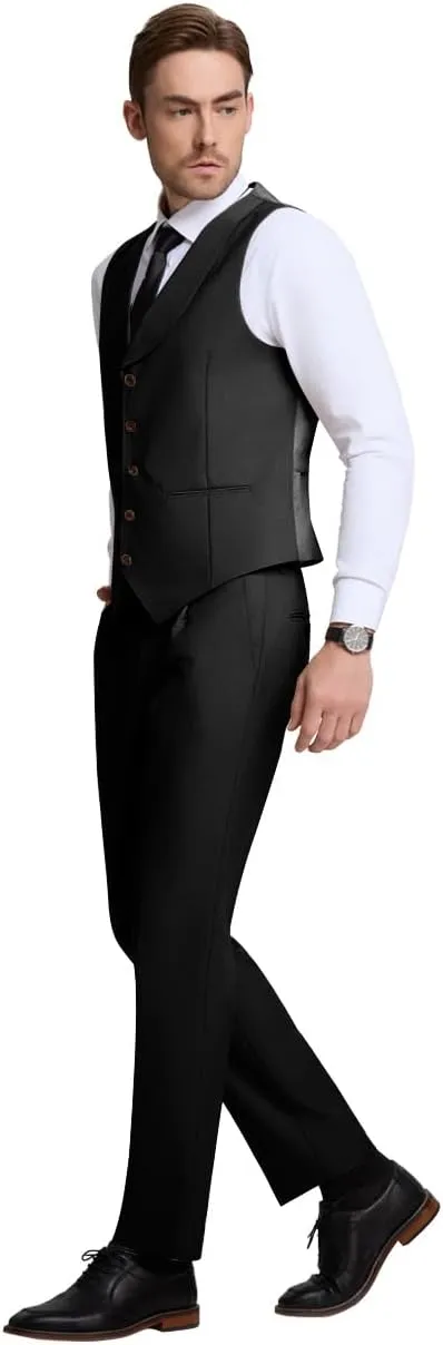 Mens Vest Pants Suits Set 2 Pieces Slim Fit Groomsmen Suit for Men Formal