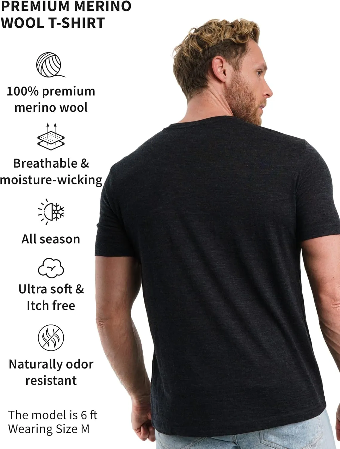 Merino.tech Merino Wool T-Shirt Mens - 100% Organic Merino Wool Undershirt Lightweight Base Layer