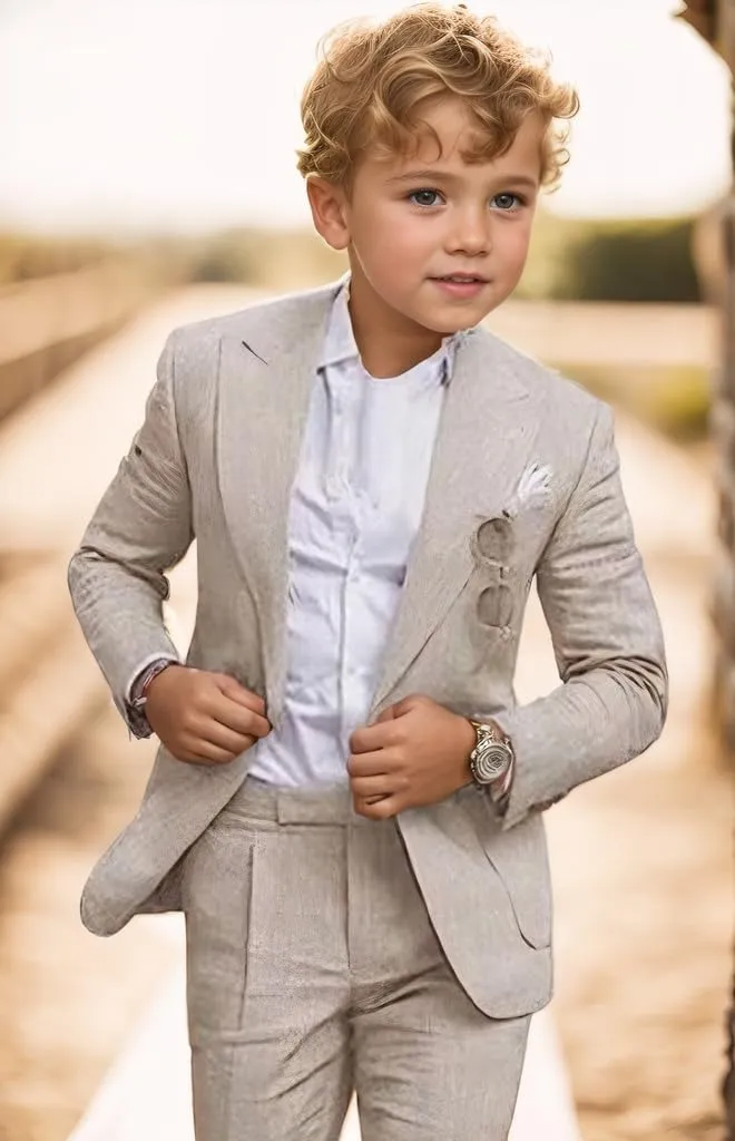Mi Bo Tong Linen Suit for Boys 2 PC Boys Summer Suit for Beach Wedding Kids Linen Suit Boys Ring Bearer Outfit