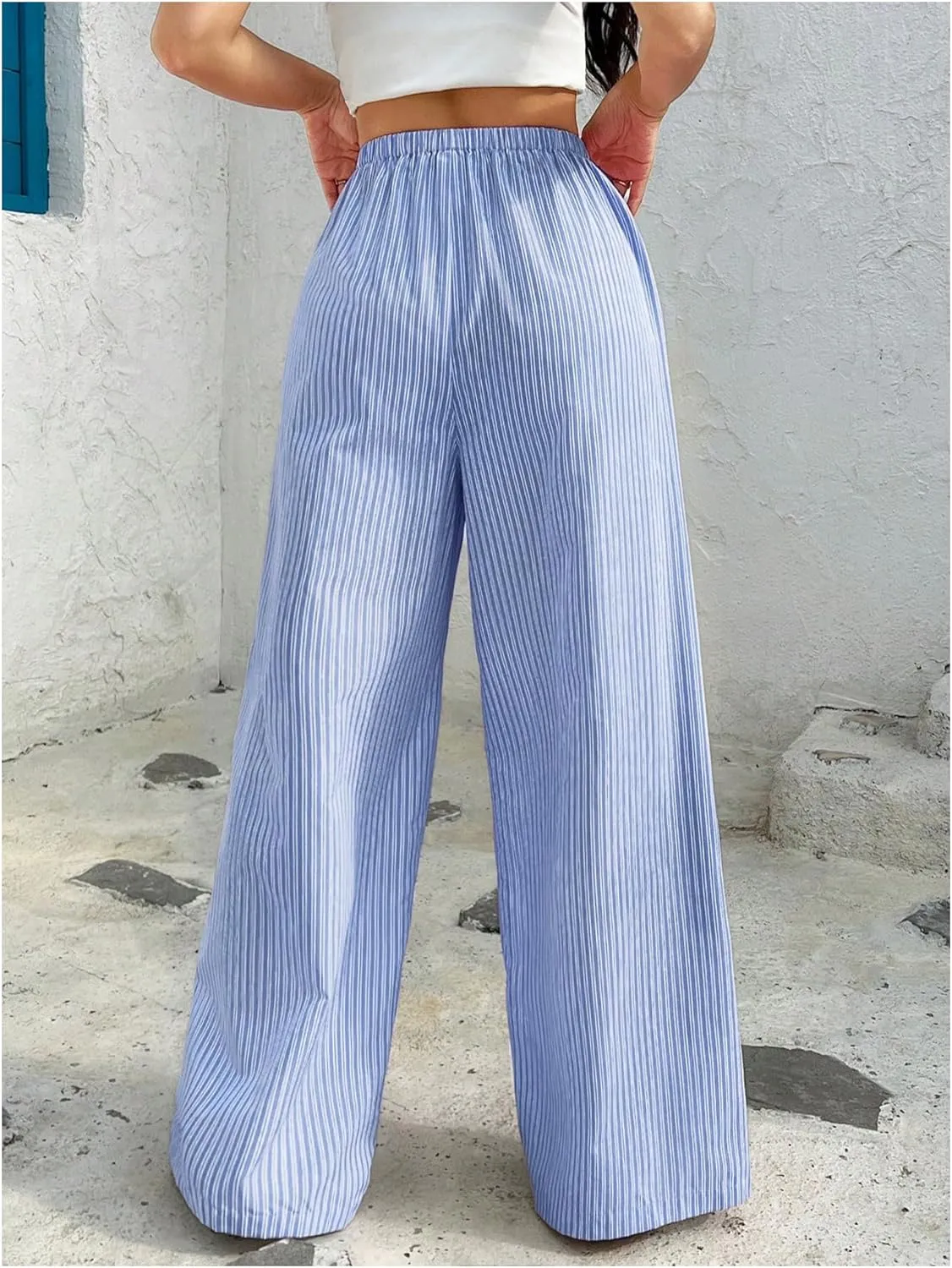 Milumia Women's Striped Print High Waist Boxer Pants Straight Leg Long Trousers