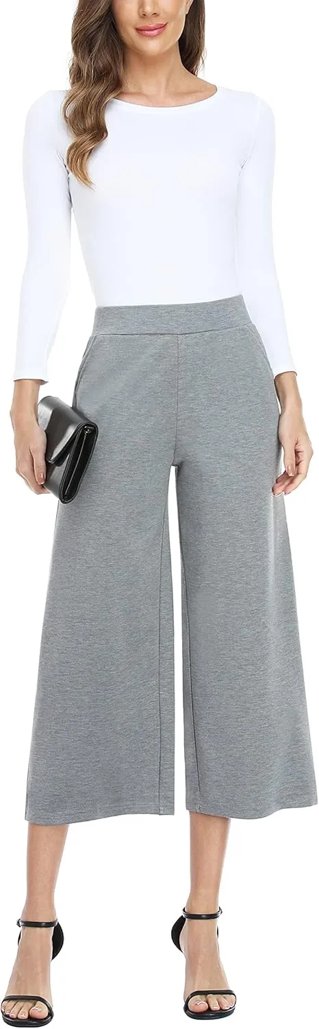 MISS MOLY Wide Leg Pants for Women Business Casual Crop Palazo Dress Pants Capris