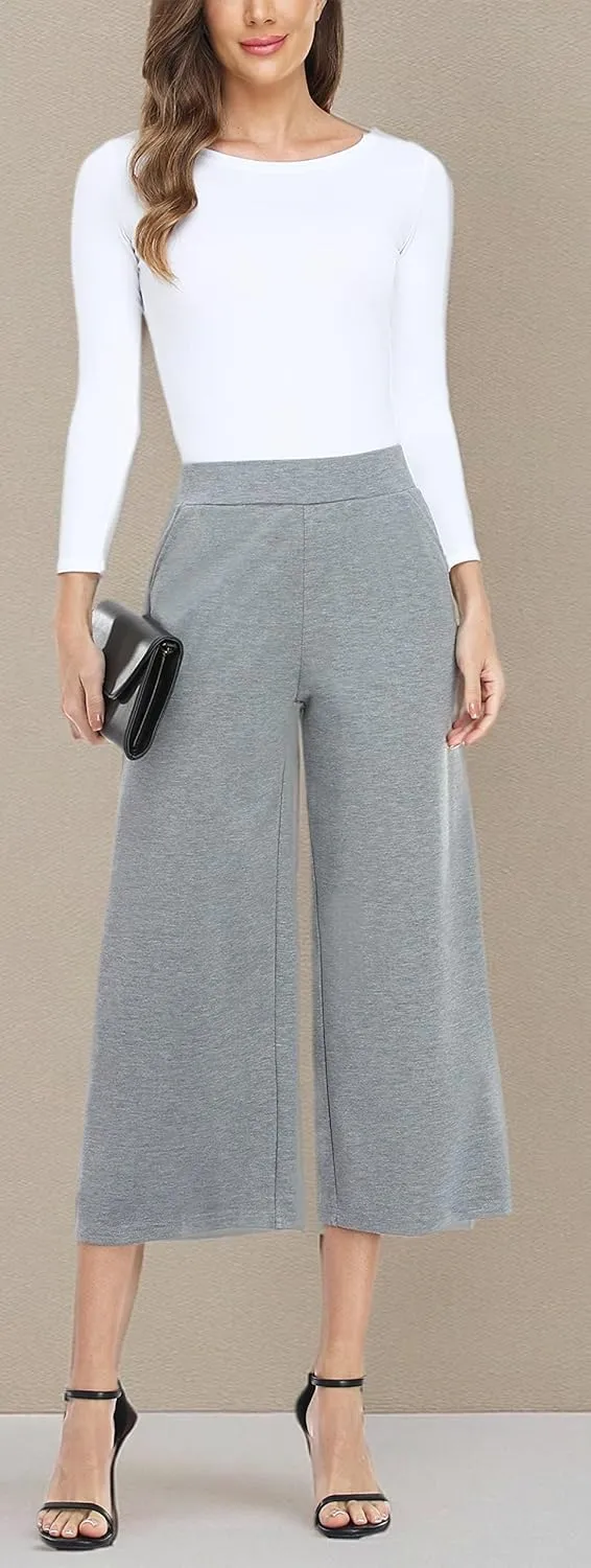 MISS MOLY Wide Leg Pants for Women Business Casual Crop Palazo Dress Pants Capris