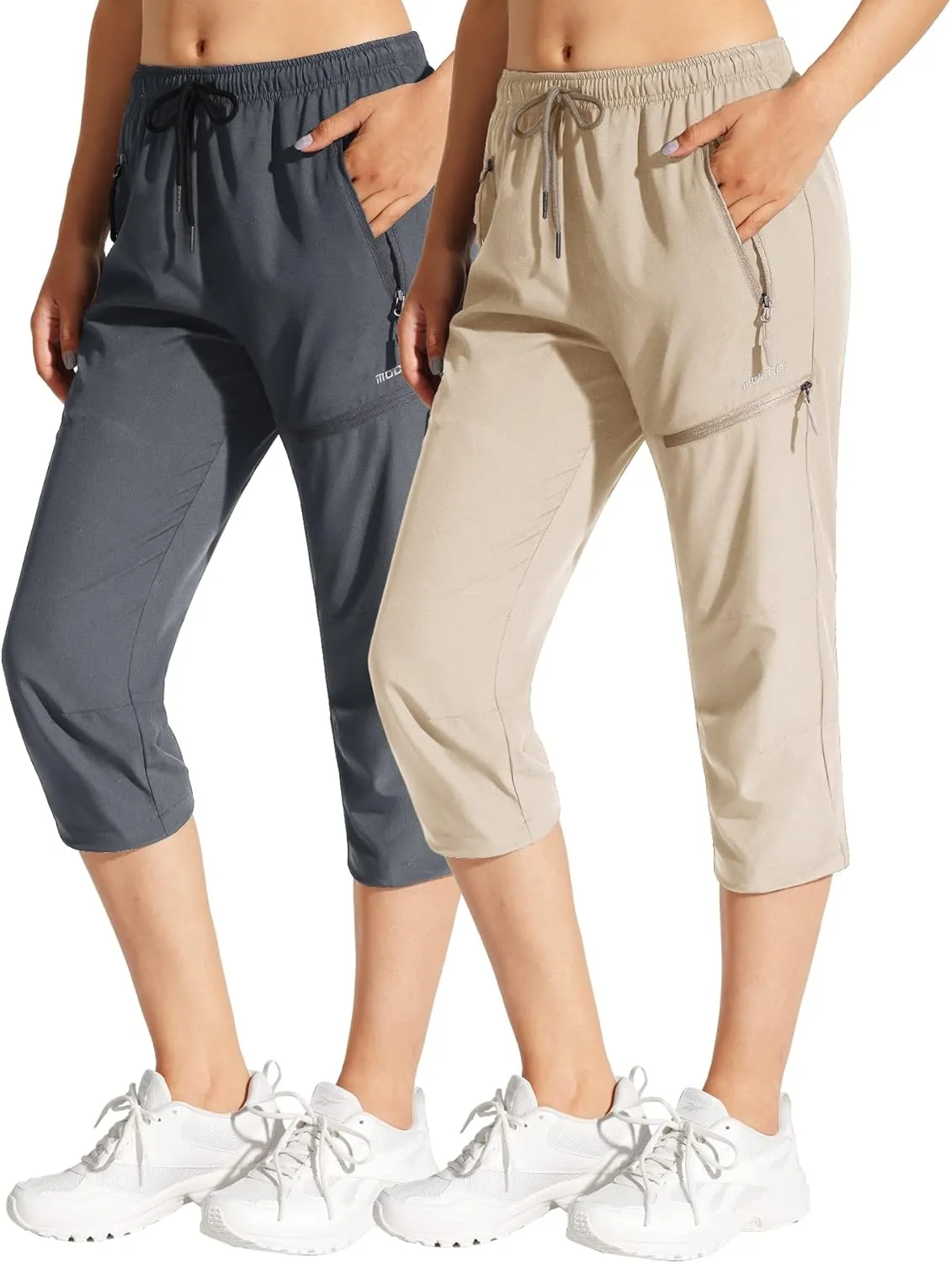 MOCOLY Women's Cargo Hiking Pants Elastic Waist Quick Dry Lightweight Outdoor Water Resistant UPF 50  Long Pants Zipper