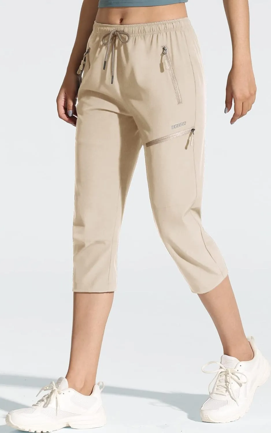 MOCOLY Women's Cargo Hiking Pants Elastic Waist Quick Dry Lightweight Outdoor Water Resistant UPF 50  Long Pants Zipper