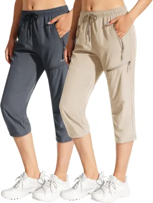 MOCOLY Women's Cargo Hiking Pants Elastic Waist Quick Dry Lightweight Outdoor Water Resistant UPF 50  Long Pants Zipper