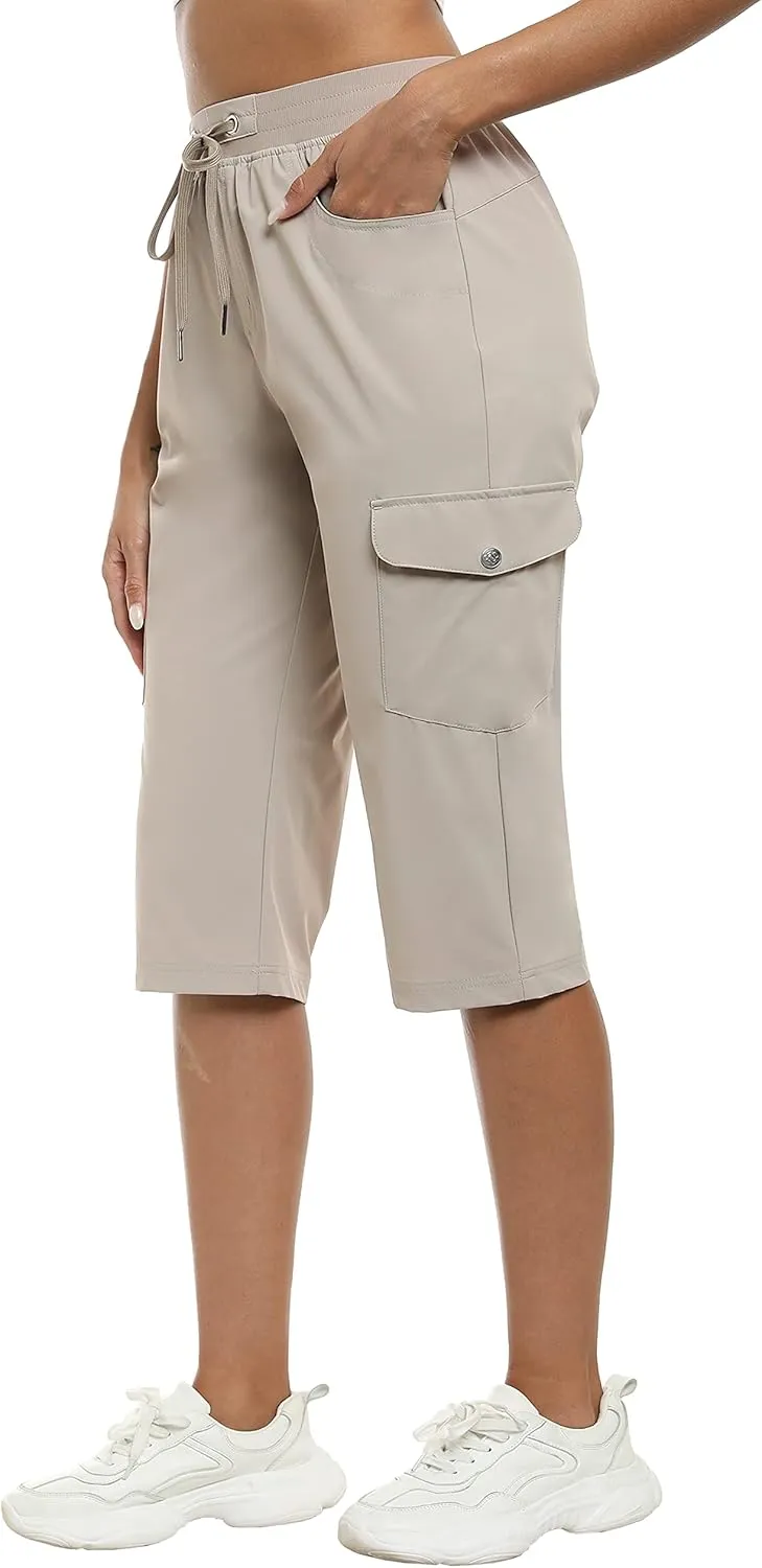 MoFiz Capri Pants for Women Lightweight Ice Cool Capris for Women Casual Summer Trip Loose Shorts with Zipper Pockets