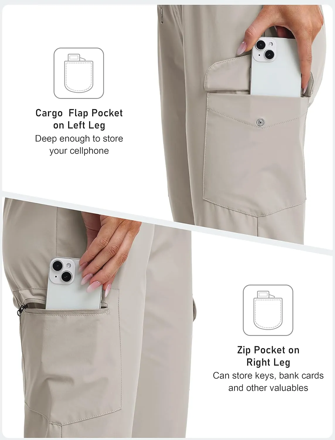 MoFiz Capri Pants for Women Lightweight Ice Cool Capris for Women Casual Summer Trip Loose Shorts with Zipper Pockets