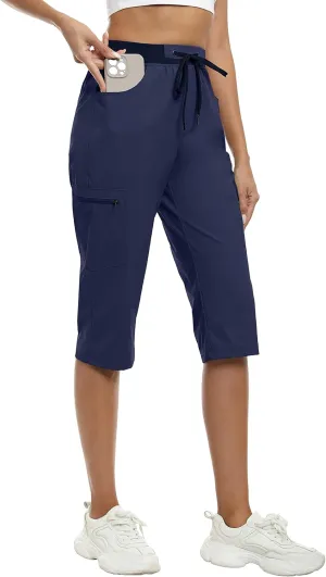 MoFiz Capri Pants for Women Lightweight Ice Cool Capris for Women Casual Summer Trip Loose Shorts with Zipper Pockets