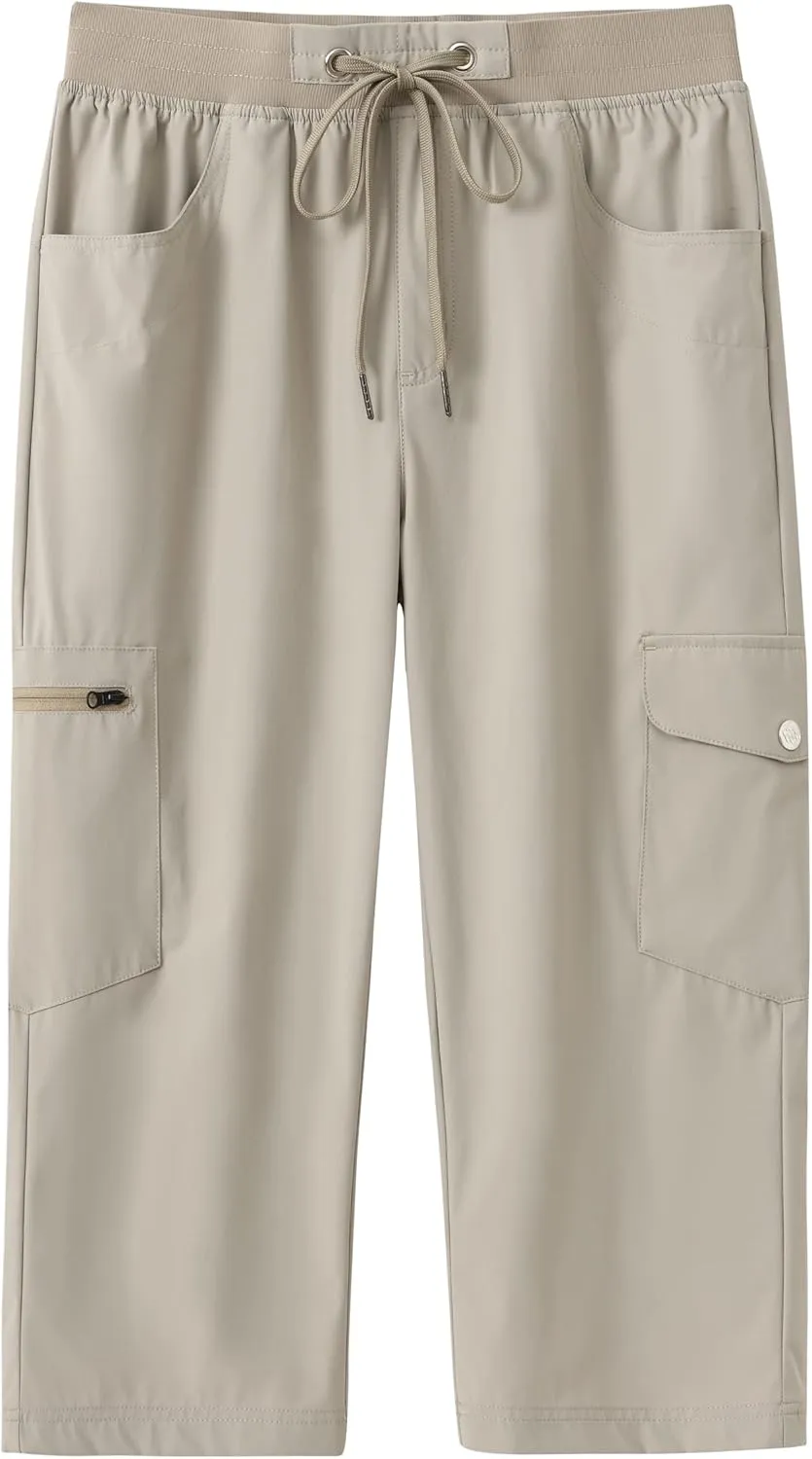MoFiz Capri Pants for Women Lightweight Ice Cool Capris for Women Casual Summer Trip Loose Shorts with Zipper Pockets