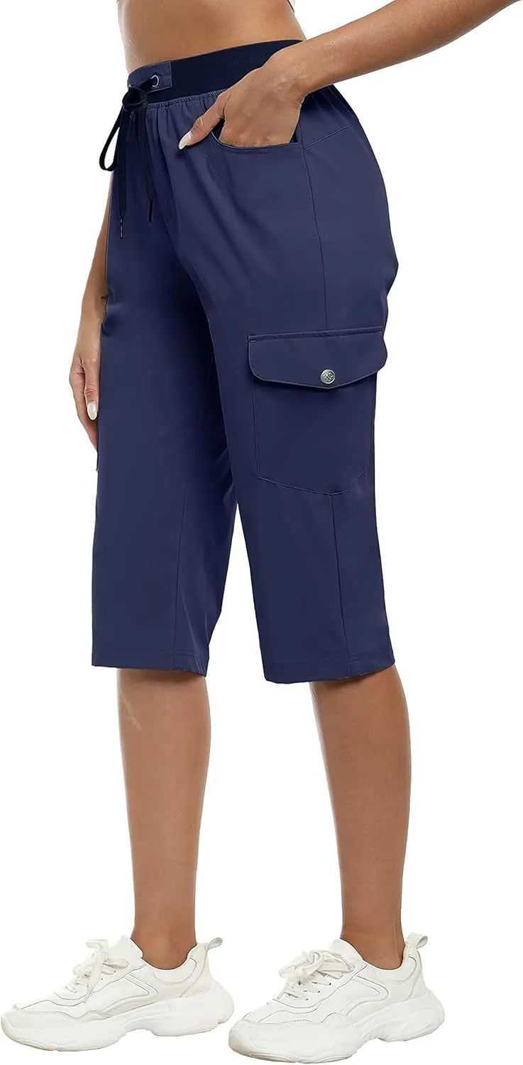 MoFiz Capri Pants for Women Lightweight Ice Cool Capris for Women Casual Summer Trip Loose Shorts with Zipper Pockets