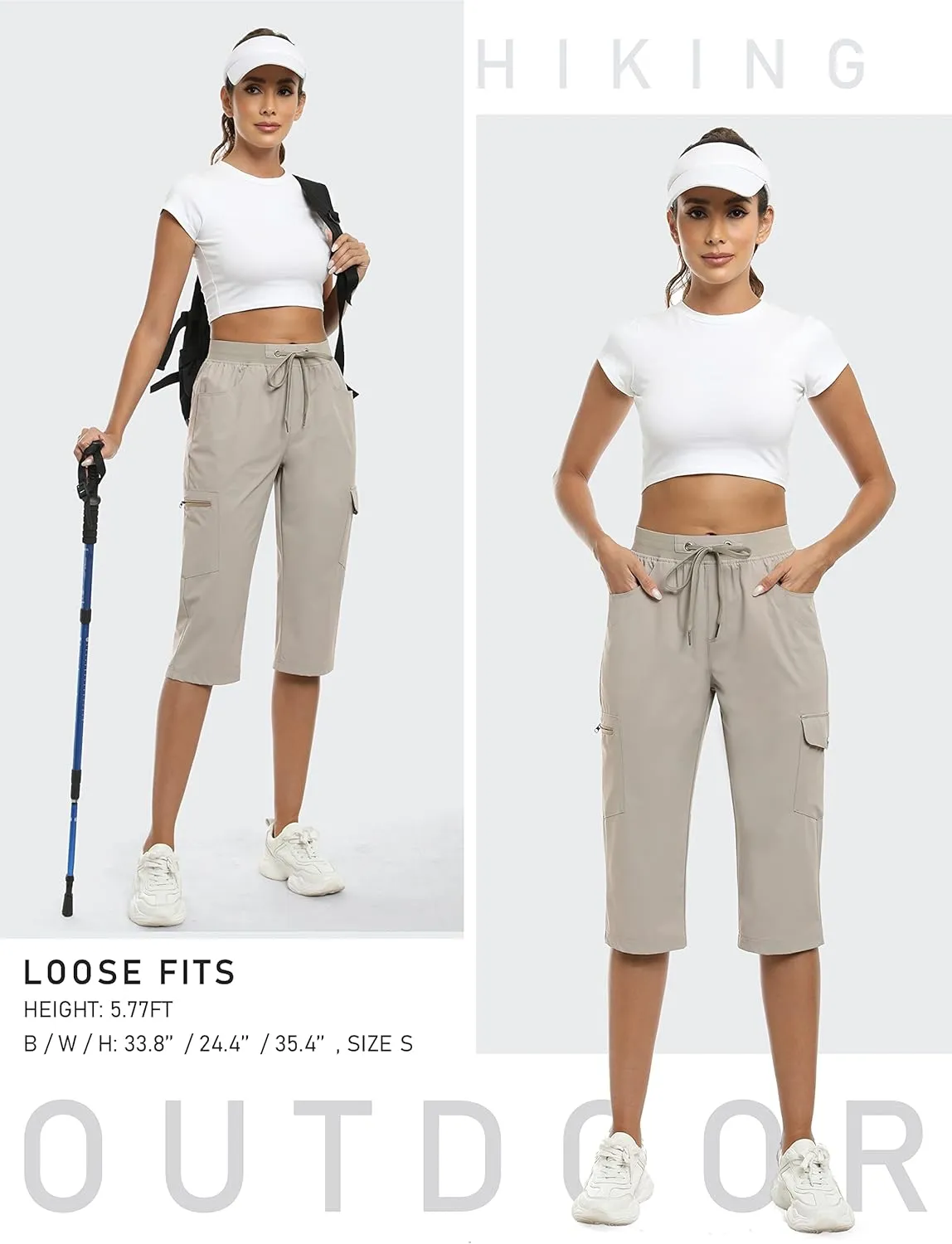 MoFiz Capri Pants for Women Lightweight Ice Cool Capris for Women Casual Summer Trip Loose Shorts with Zipper Pockets