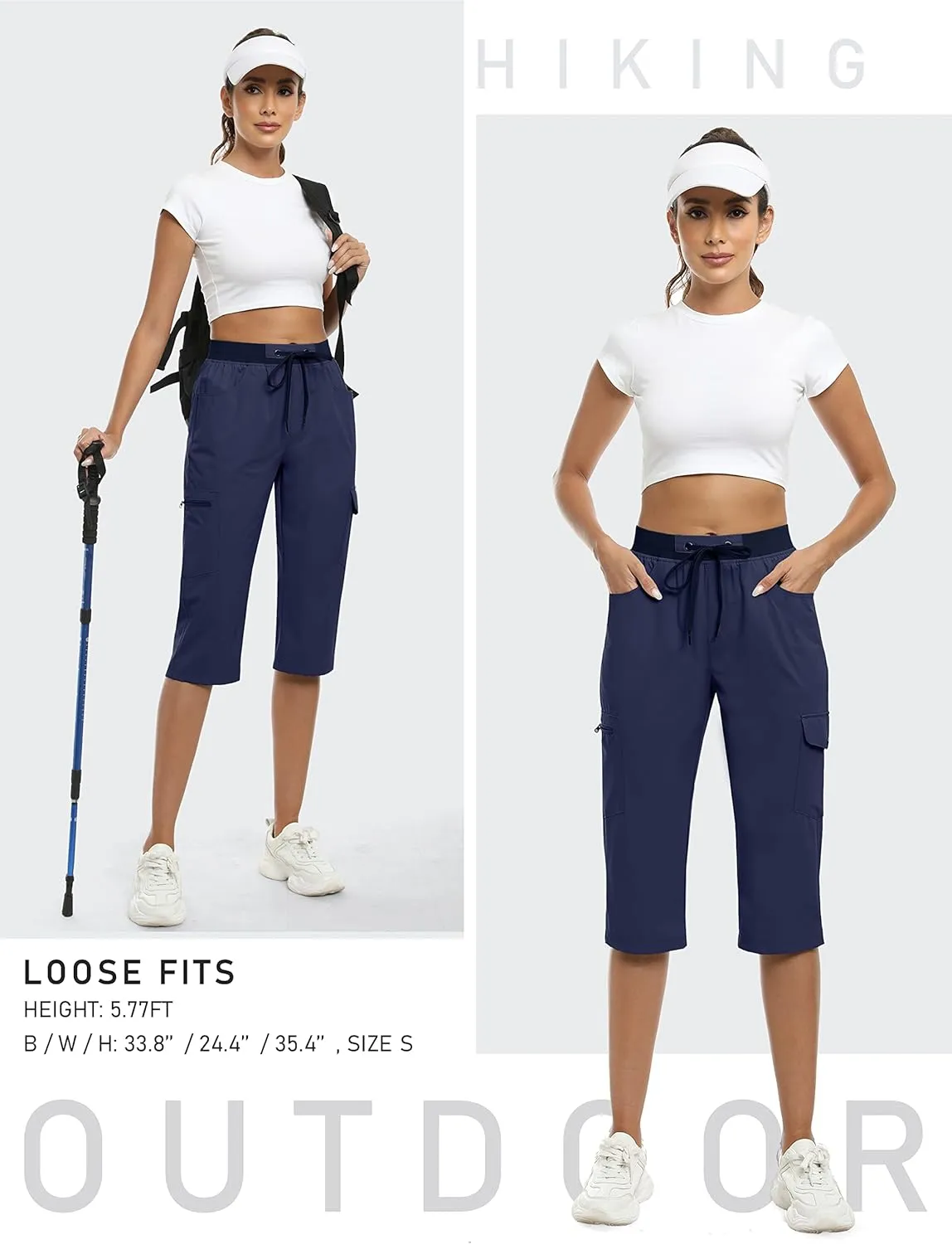 MoFiz Capri Pants for Women Lightweight Ice Cool Capris for Women Casual Summer Trip Loose Shorts with Zipper Pockets