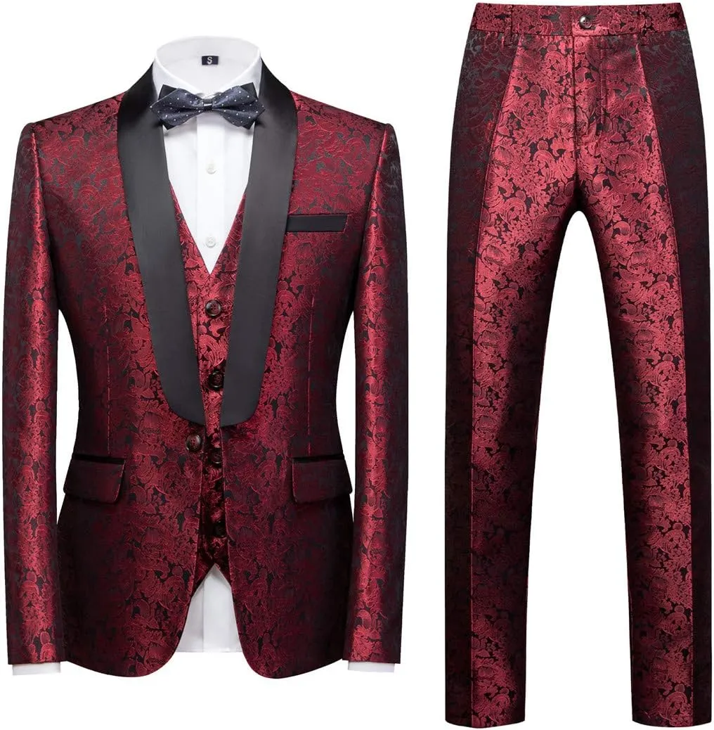 MOGU Mens 3 Piece Suit Slim Fit Shawl Lapel Tuxedo for Daily Business Wedding Party (Suit Jacket   Pants   Vest)
