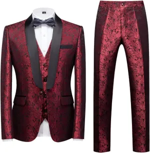 MOGU Mens 3 Piece Suit Slim Fit Shawl Lapel Tuxedo for Daily Business Wedding Party (Suit Jacket   Pants   Vest)