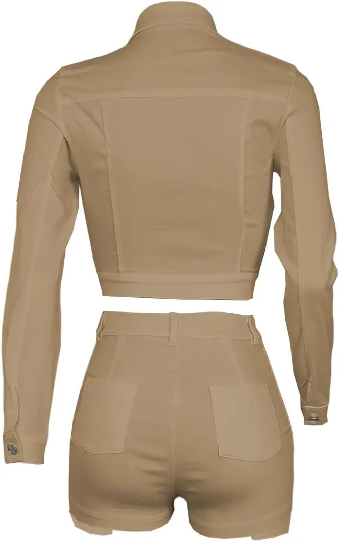 Molilove 2 Piece Outfits for Women Short Sleeve Button Down Crop Top and Mini Pleated Skirt Cute Summer Tracksuit
