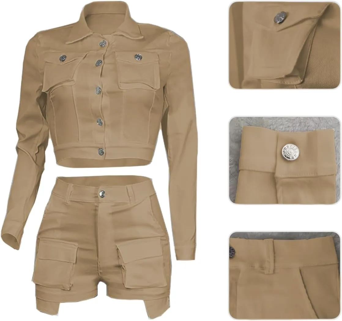 Molilove 2 Piece Outfits for Women Short Sleeve Button Down Crop Top and Mini Pleated Skirt Cute Summer Tracksuit