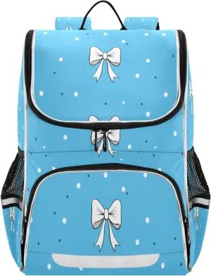 Nander Blue Bow Tie Backpack,Students School Backpacks with Reflective Tape for Girls & Boys,Wide Mouth School Bag Book Bag for Kid Teens