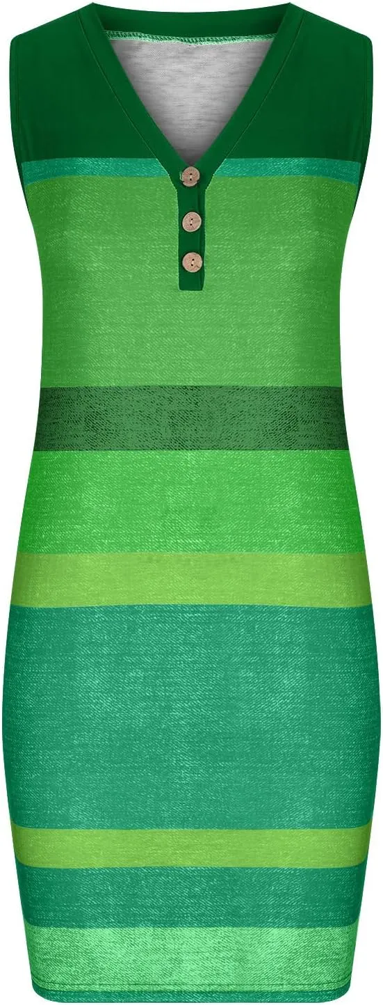NaRHbrg Color Block Striped Mini Dress for Women Casual T-Shirt Dresses Sleeveless Summer Sundress Beach Vacation Tank Dress