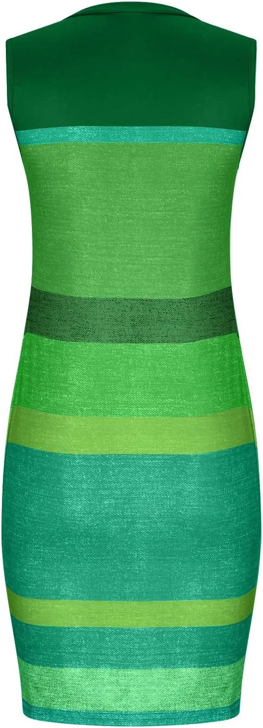 NaRHbrg Color Block Striped Mini Dress for Women Casual T-Shirt Dresses Sleeveless Summer Sundress Beach Vacation Tank Dress